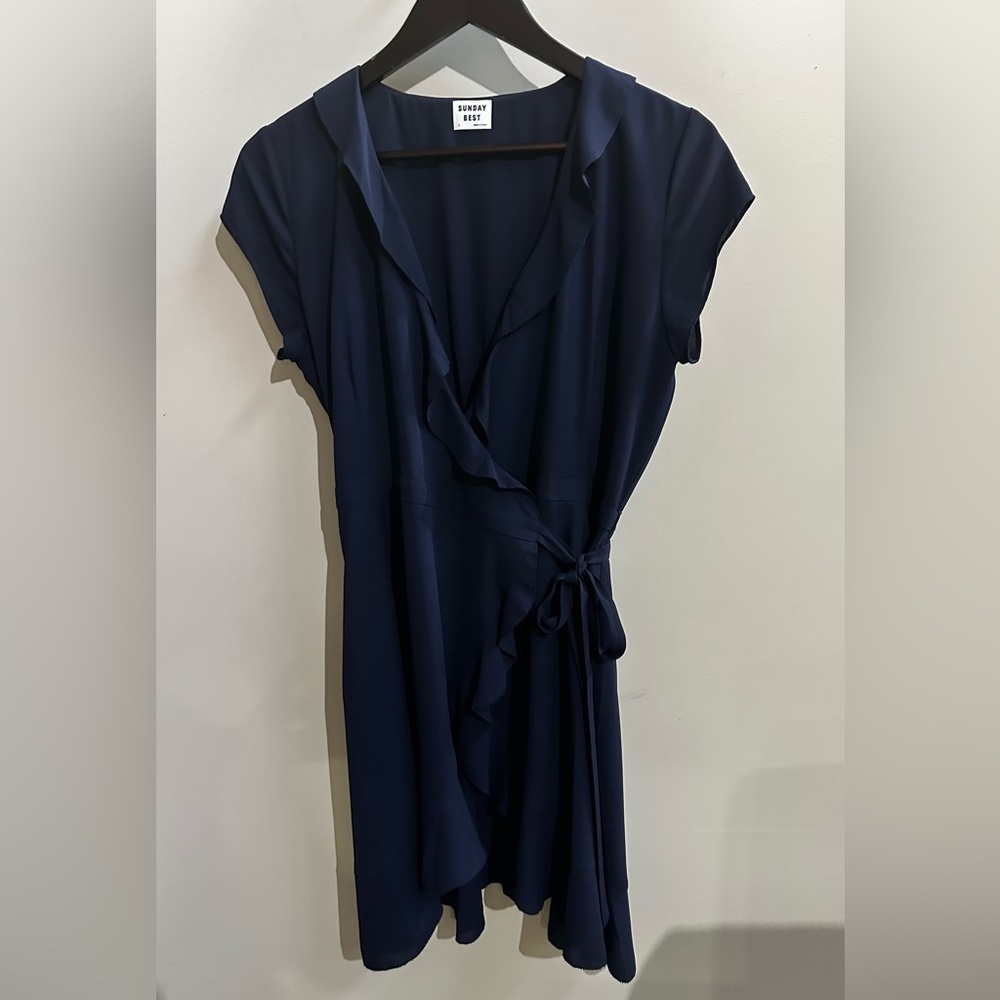 Aritzia Navy Blue Ruffle Wrap Dress